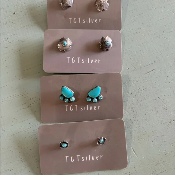TCT authentic silver Cross turquoise Stud Earrings - Picture 3 of 3
